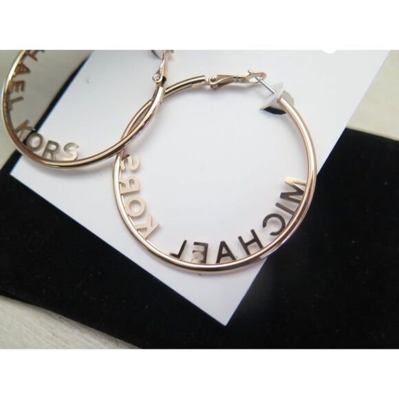 Michael Kors MKJ7992791 Rose Gold-Tone "MK Logo" Round Hoop Earrings $125 - Picture 3 of 3